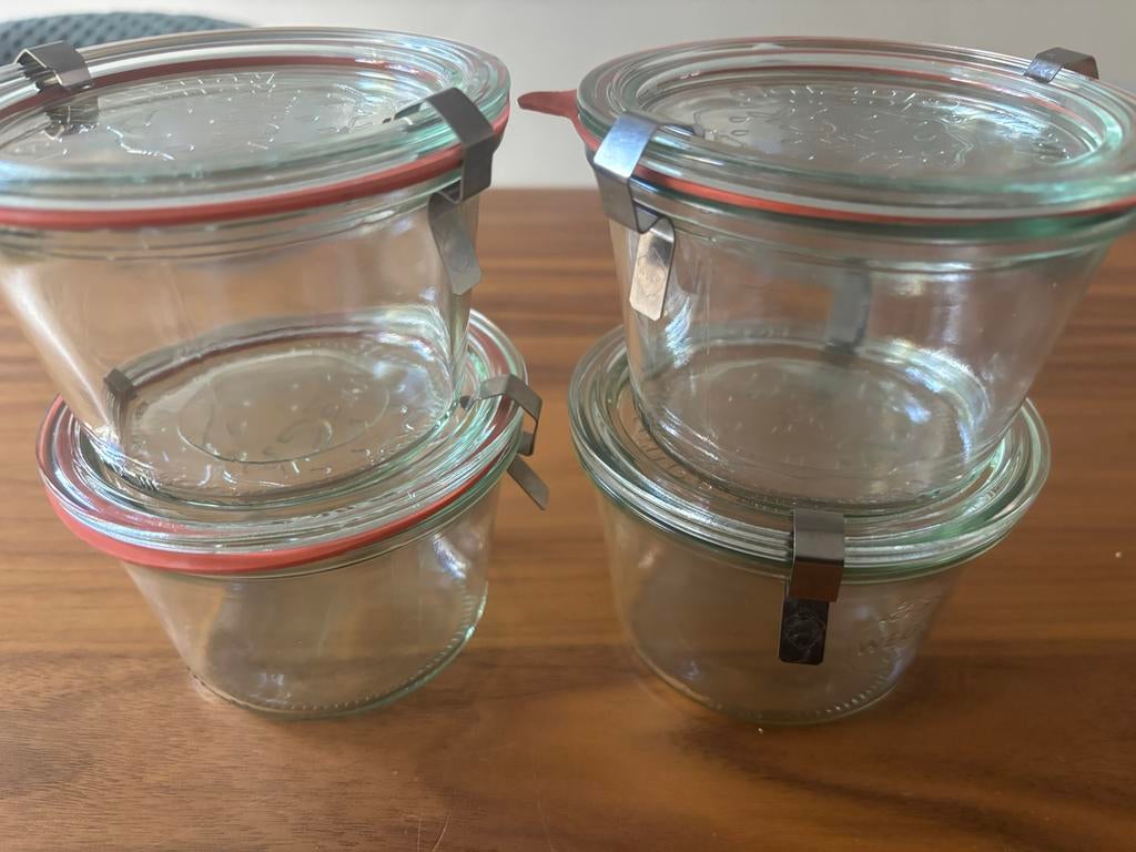 Set van 4 Weck inmaakpotjes - 1 zonder rubber ring, Ophalen of Verzenden, Voorraadpot, Meerkleurig, Overige merken