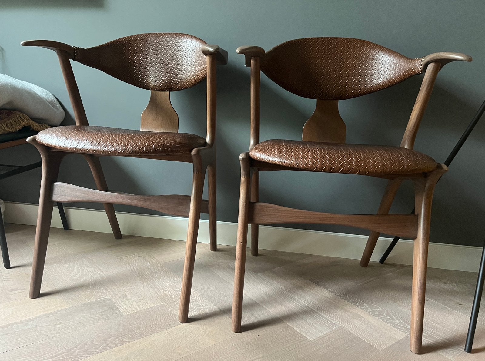 Louis van Teeffelen koehoorn stoelen, Danish design, Huis en Inrichting, Stoelen, Ophalen, Zo goed als nieuw, Stof, Vijf, Zes of meer stoelen