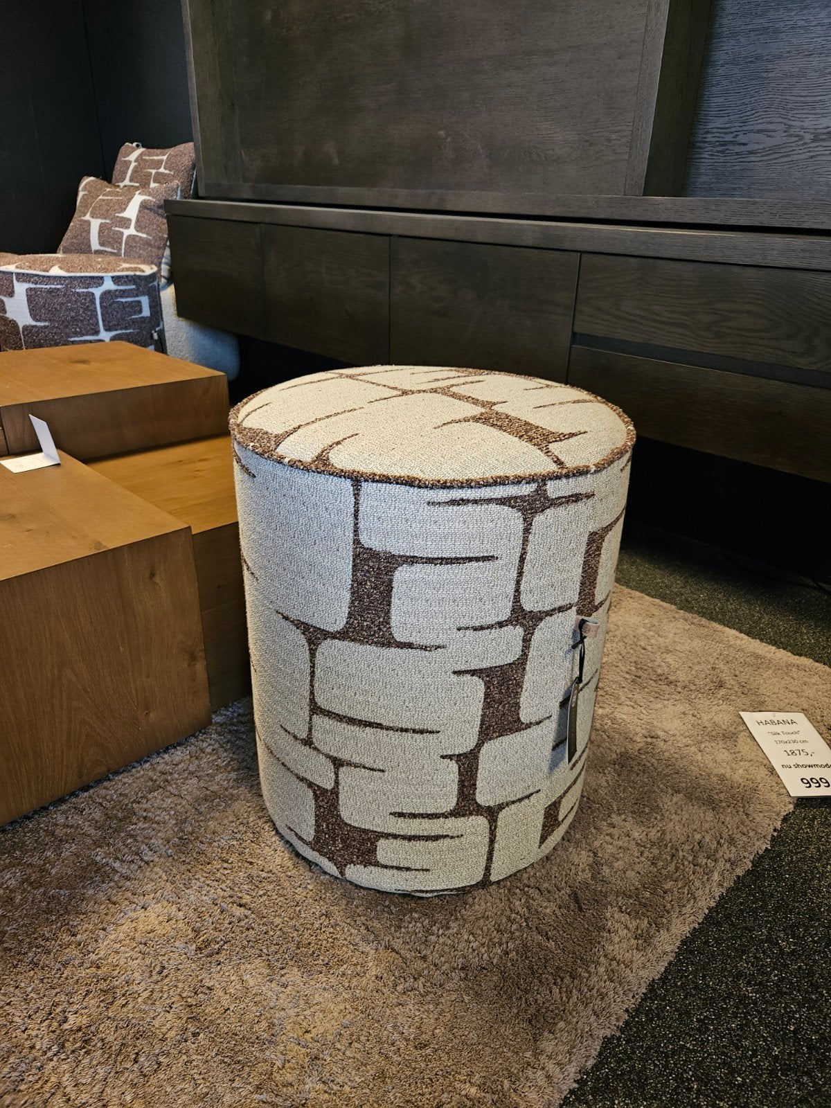 poef haans Bangalore trendy stof, Minder dan 50 cm, Verzenden, Rond, Nieuw