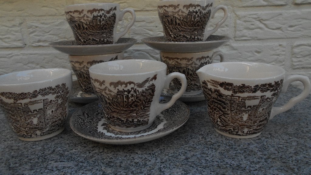 Suiker roomstel 5 kop en schotel EIT engels servies 7x, Antiek en Kunst, Ophalen of Verzenden