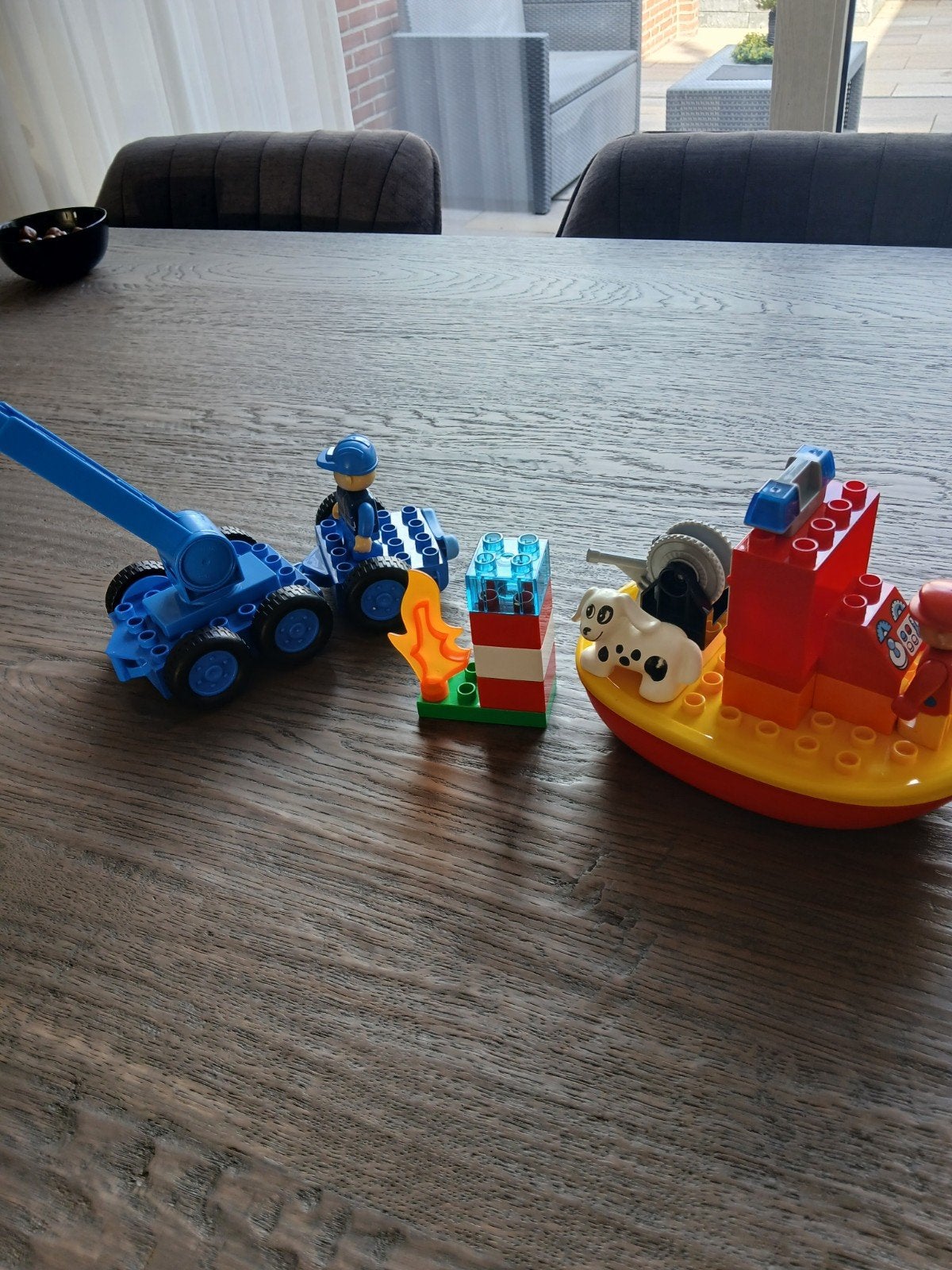 Duplo brandweerboot en kraanwagen, Ophalen of Verzenden, Zo goed als nieuw, Compleet, Duplo