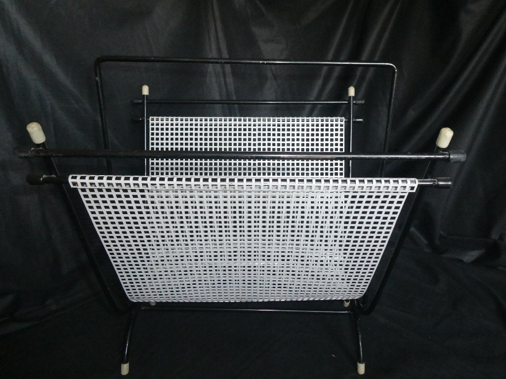 Vintage mid-century Pop Art Pilastro tijdschriftenrek, Gebruikt, Metaal, Lectuurbak, Met handvat