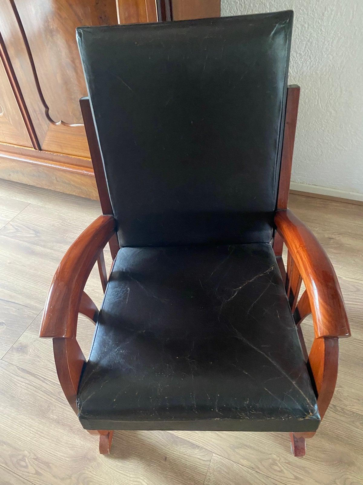 Te koop retro stoel, Ophalen, Gebruikt, Zwart, Leer