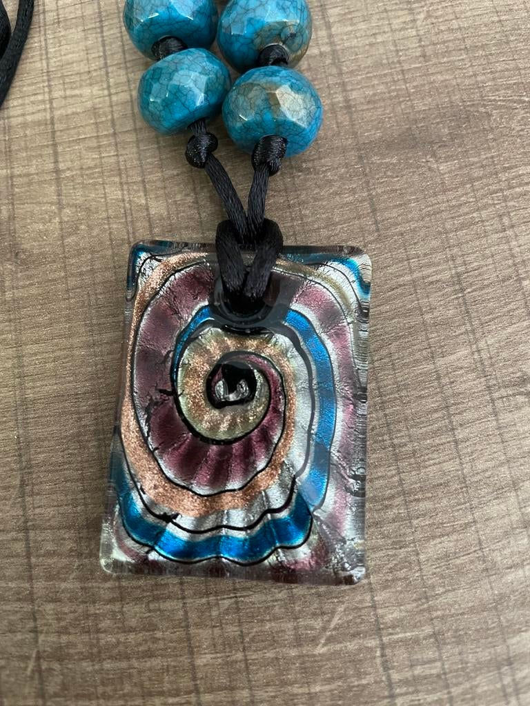 Muranoglas ketting met Turquoise, Sieraden, Tassen en Uiterlijk, Kettingen, Nieuw, Overige materialen, Blauw, Ophalen of Verzenden