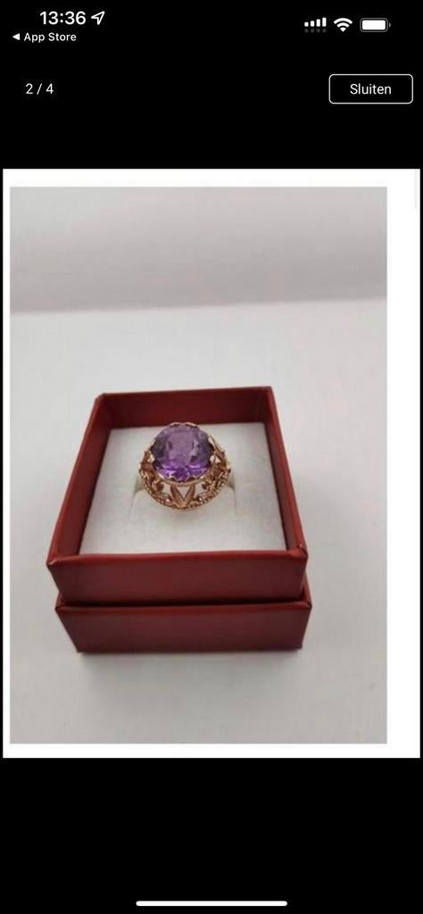 Russische rosegouden amethist ring, Ophalen of Verzenden, Zo goed als nieuw, Goud, Dame
