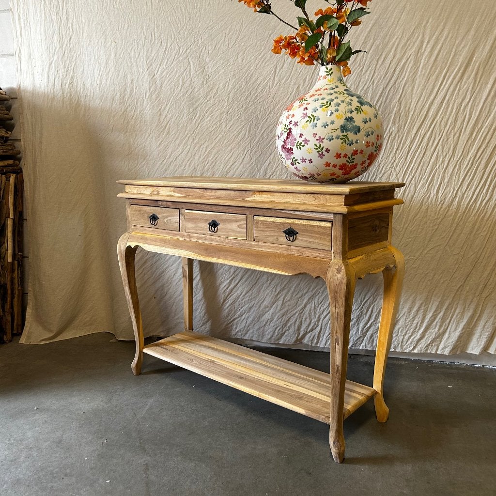 sidetable teak - 3 lades - 100 x 36 cm – Gratis bezorgd, TTM Wonen, Meubels – (Perzische) Tapijten en Woonaccessoires, 100 tot 150 cm