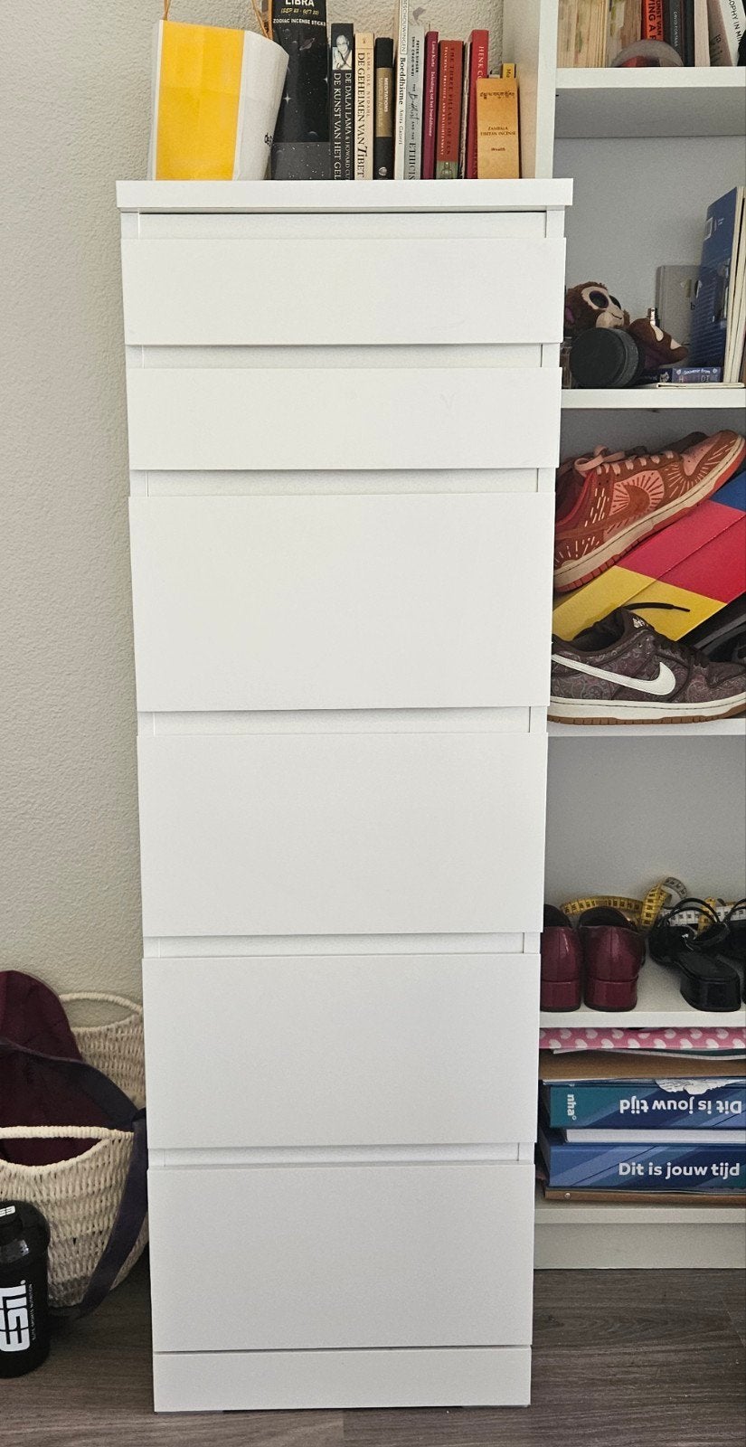 IKEA MALM ladekast met spiegel, wit, Minder dan 50 cm, Gebruikt, 5 laden of meer, Glas