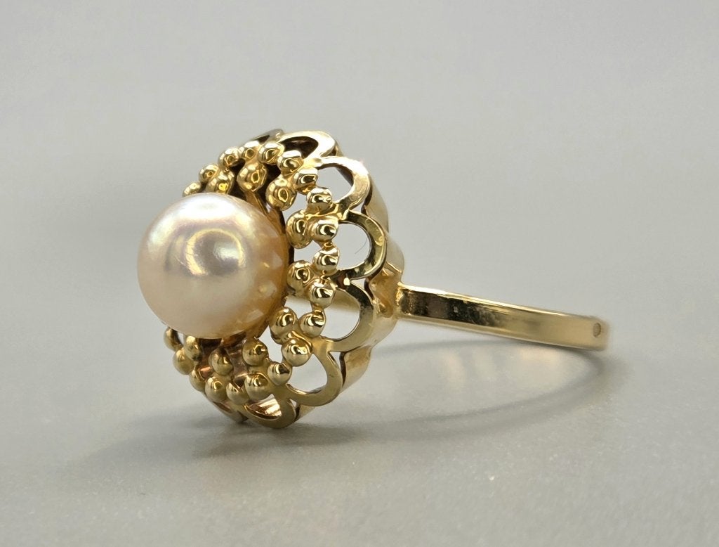 gouden Vintage design ring met parel. 2026/567, Overige kleuren, ., Ophalen of Verzenden, Zo goed als nieuw