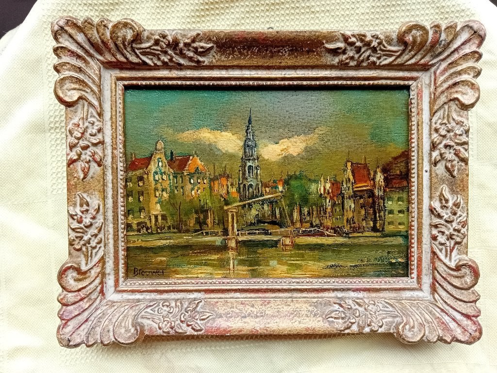Amsterdam olieverf op paneel, Ophalen, Paneel, Impressionistisch, Gesigneerd