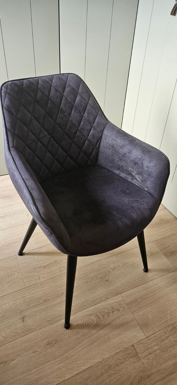 Donkerblauwe eetkamerstoel met ruitpatroon, Ophalen, Modern, Comfortabel, Blauw, Zo goed als nieuw