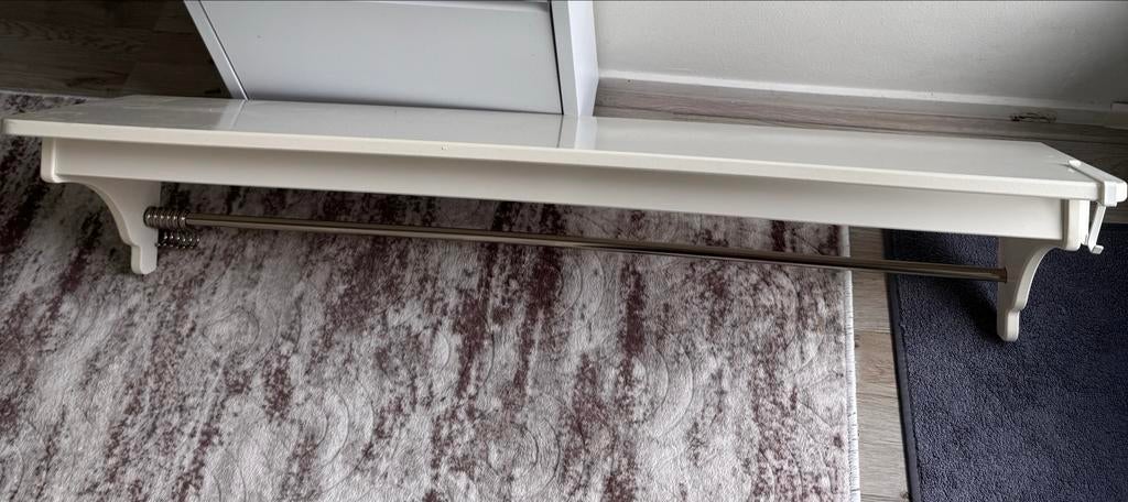 Witte wandplank met stang en haken, Overige typen, Zo goed als nieuw, Minder dan 100 cm, 25 tot 50 cm