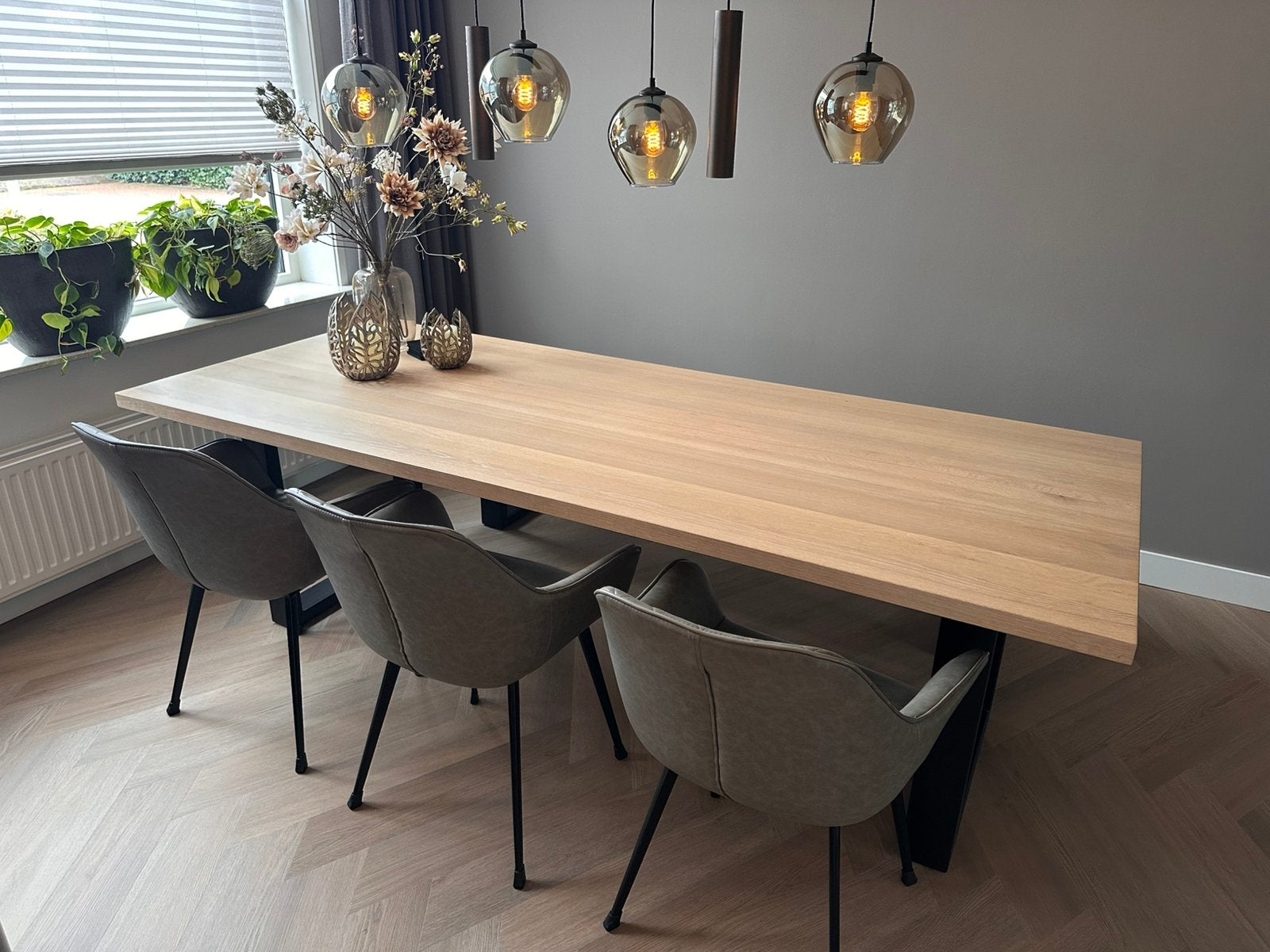 Seuren Drake eetkamertafel 240x100 met bank 220x40, Gebruikt, Eikenhout, 200 cm of meer, Vijf personen of meer