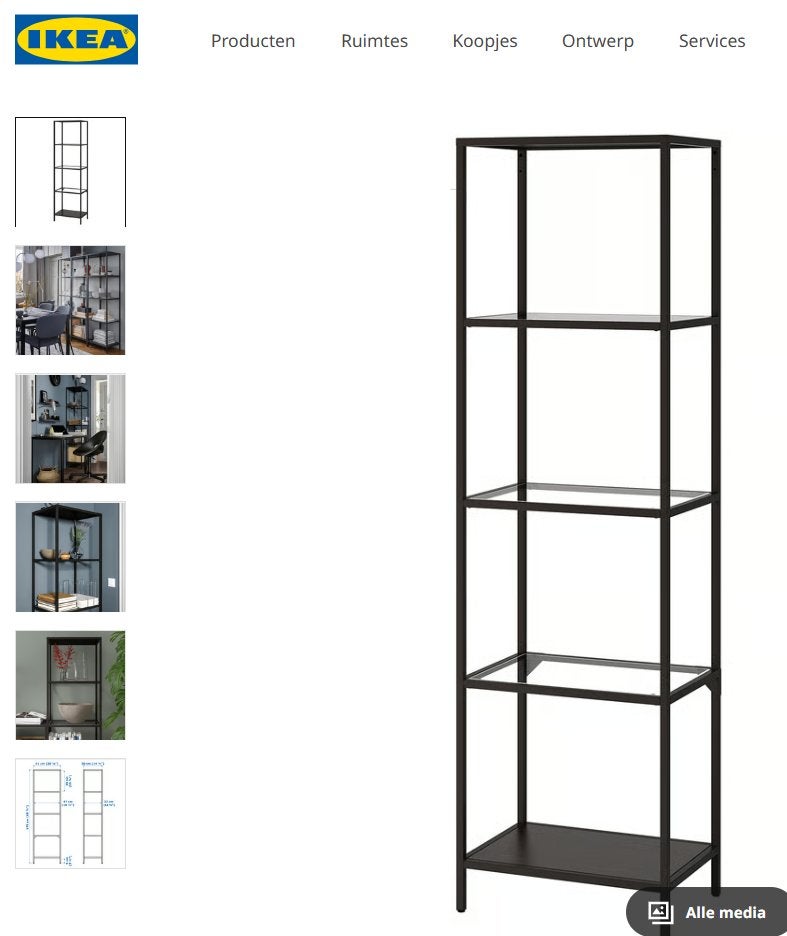 Stellingkast, zwartbruin/glas, Ophalen, Zo goed als nieuw
