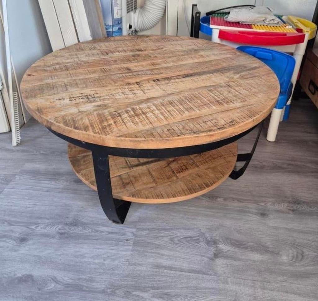 Mango houten salontafel., Ophalen, 100 tot 150 cm, Rond, 50 tot 100 cm