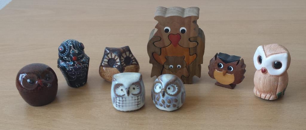 8 Beeldjes Uilen - Diverse materialen - Letterbak, Ophalen of Verzenden, Zo goed als nieuw, Dier