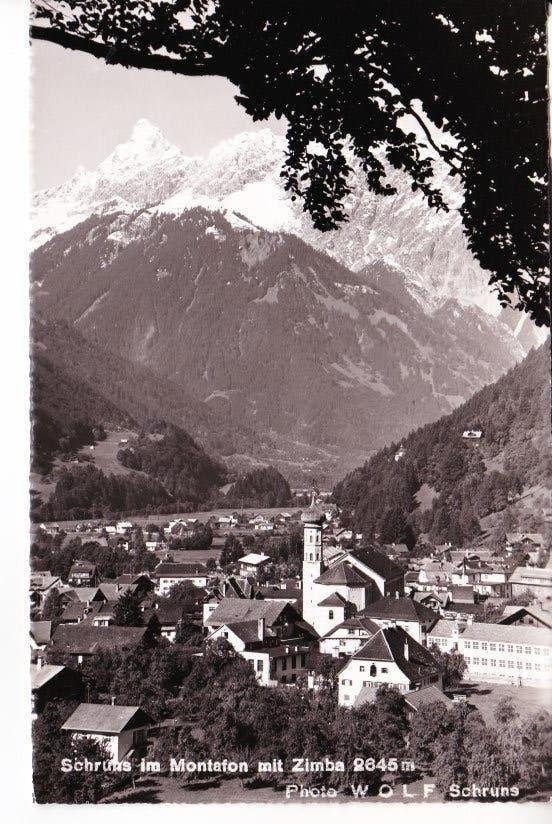 Oostenrijkse  Schruns im Montafon met Zimbla.03-09, Ophalen of Verzenden, 1940 tot 1960, Gelopen, Oostenrijk