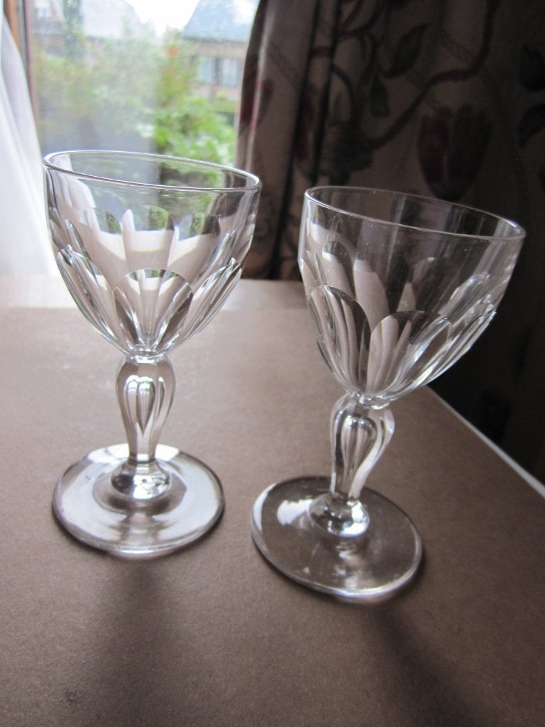 Twee cristal Val St Lambert likeurglazen model Paul Premier, Verzenden