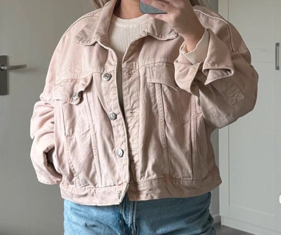 Zara roze denimjacket oversized met knoopsluiting en zakken, Kleding | Dames, Ophalen of Verzenden, Zo goed als nieuw, Maat 36 (S)