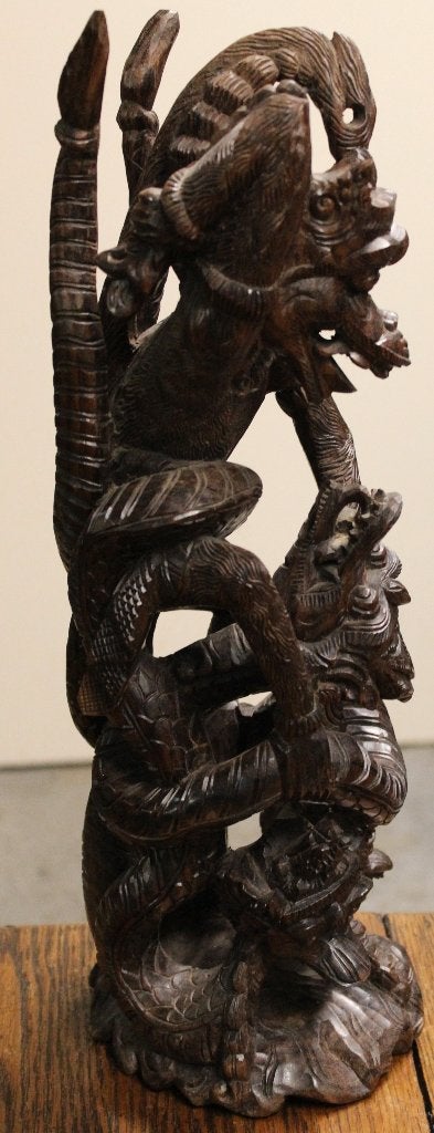 Uniek Houtsnijwerk: Man, Draak en Slang - Aziatisch, Antiek en Kunst, Verzenden, 20 - 50 cm, Hout, Bruin