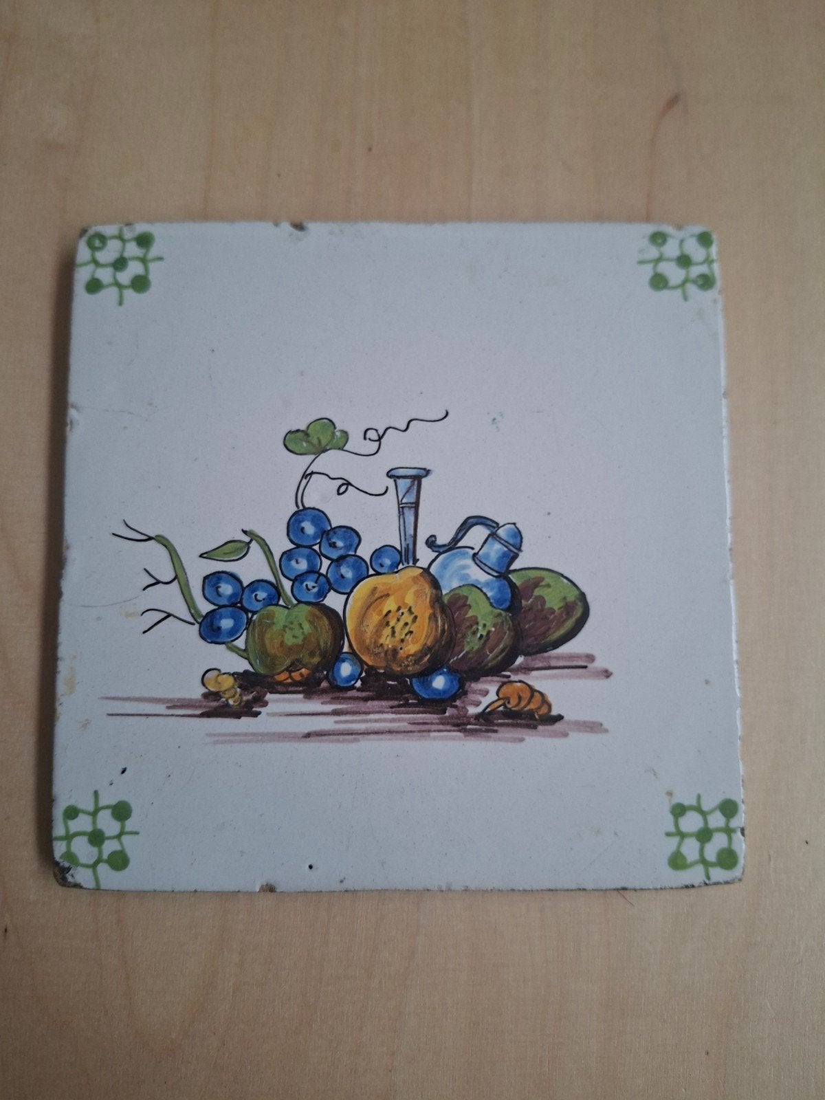 Antieke Delfts Blauw Tegel met Fruit Stilleven, Antiek en Kunst, Ophalen of Verzenden