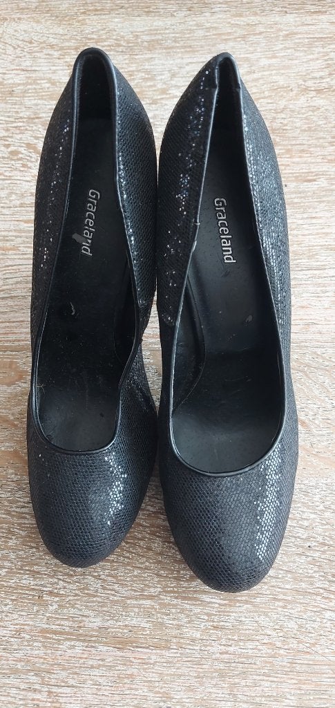 Zwarte Graceland Pumps met Glitters - Maat 39, Pumps, Zwart, Ophalen of Verzenden, Zo goed als nieuw