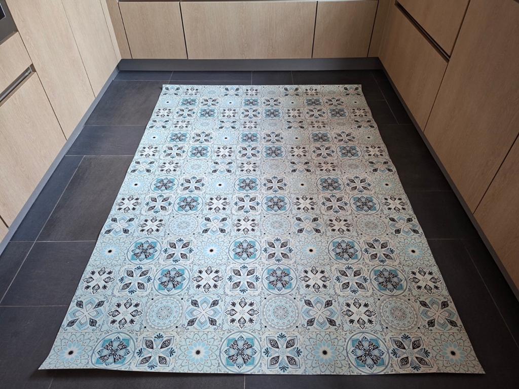 Vinyl vloerkleed portugese tegel, Ophalen, Gebruikt, 100 tot 150 cm, Blauw