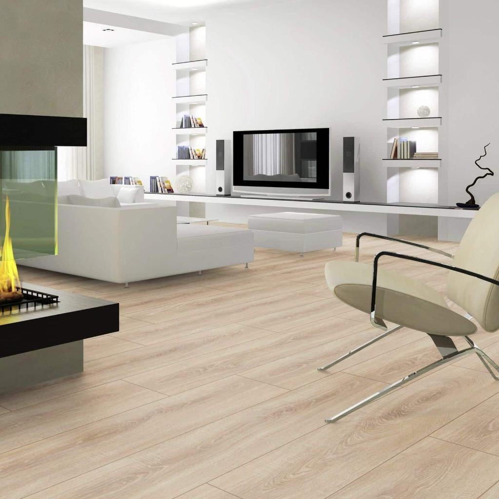 150m2 grote partij whitewash laminaat 8 mm te koop!, 75 m² of meer, Whitewash laminaat, Nieuw, Crème
