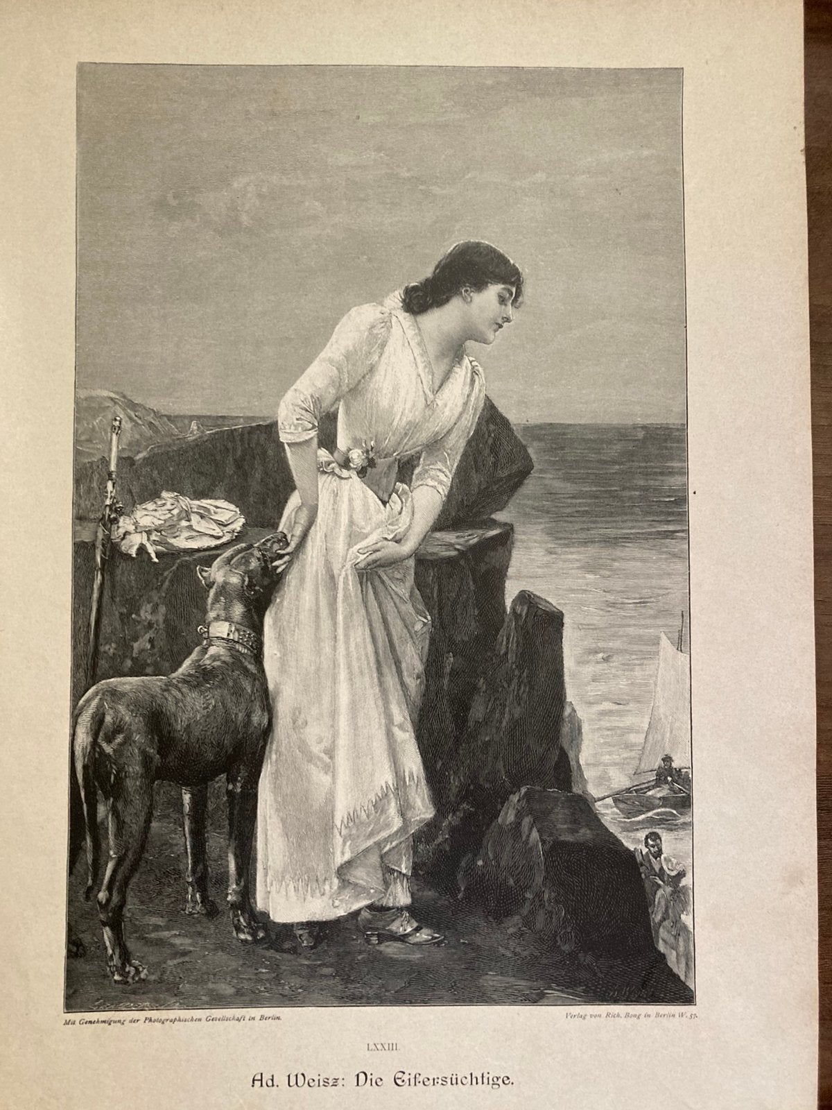 Ad. Weisz: Die Eifersüchtige, 1898, or. gravure, 31x20cm., Origineel, 31 cm, Dagelijks leven, 1800 - 1899