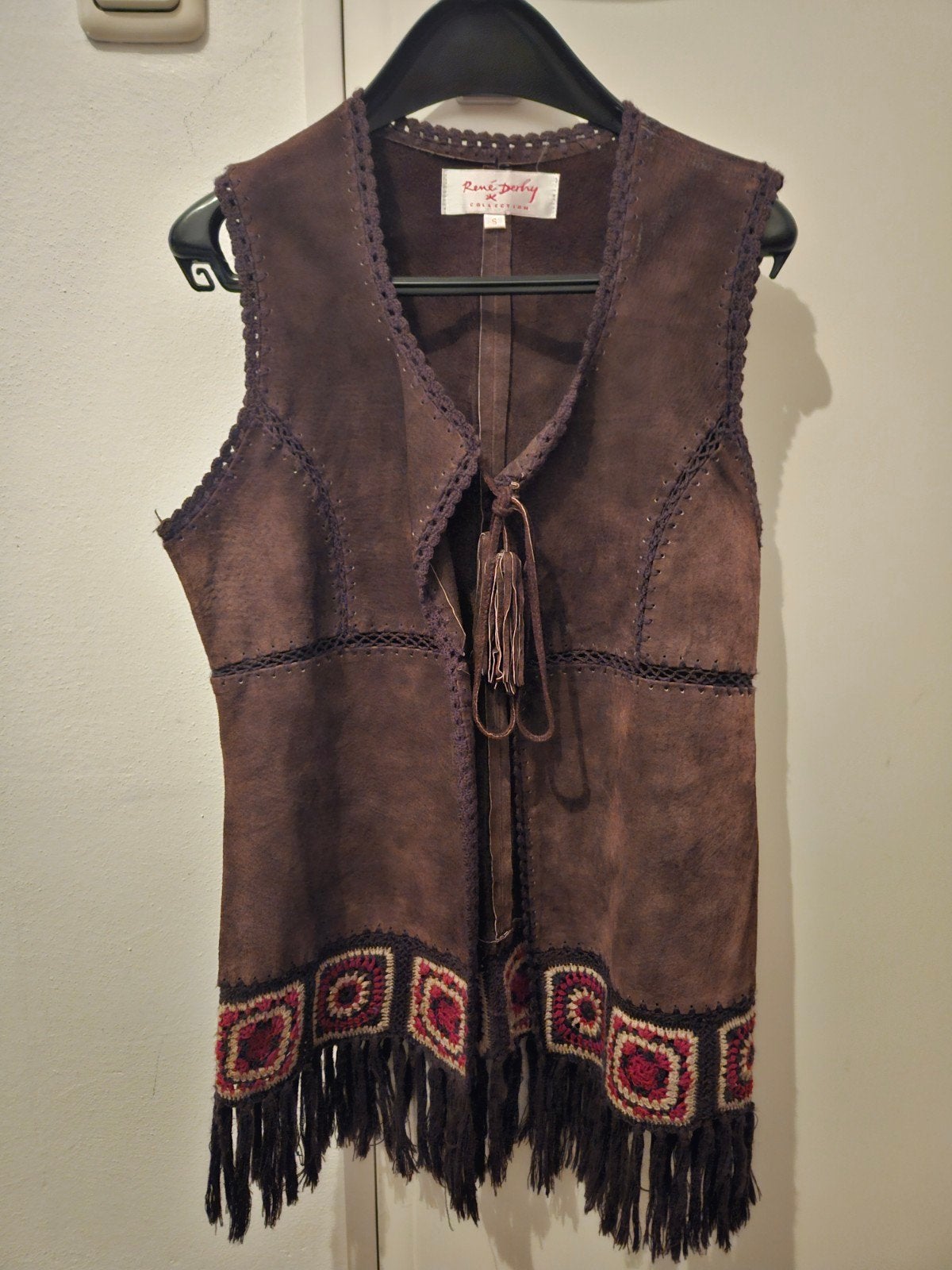 Suède Gilet Franjes Bohemian Boho Western Ibiza Coachella, Bruin, René Derhy, Ophalen of Verzenden, Zo goed als nieuw