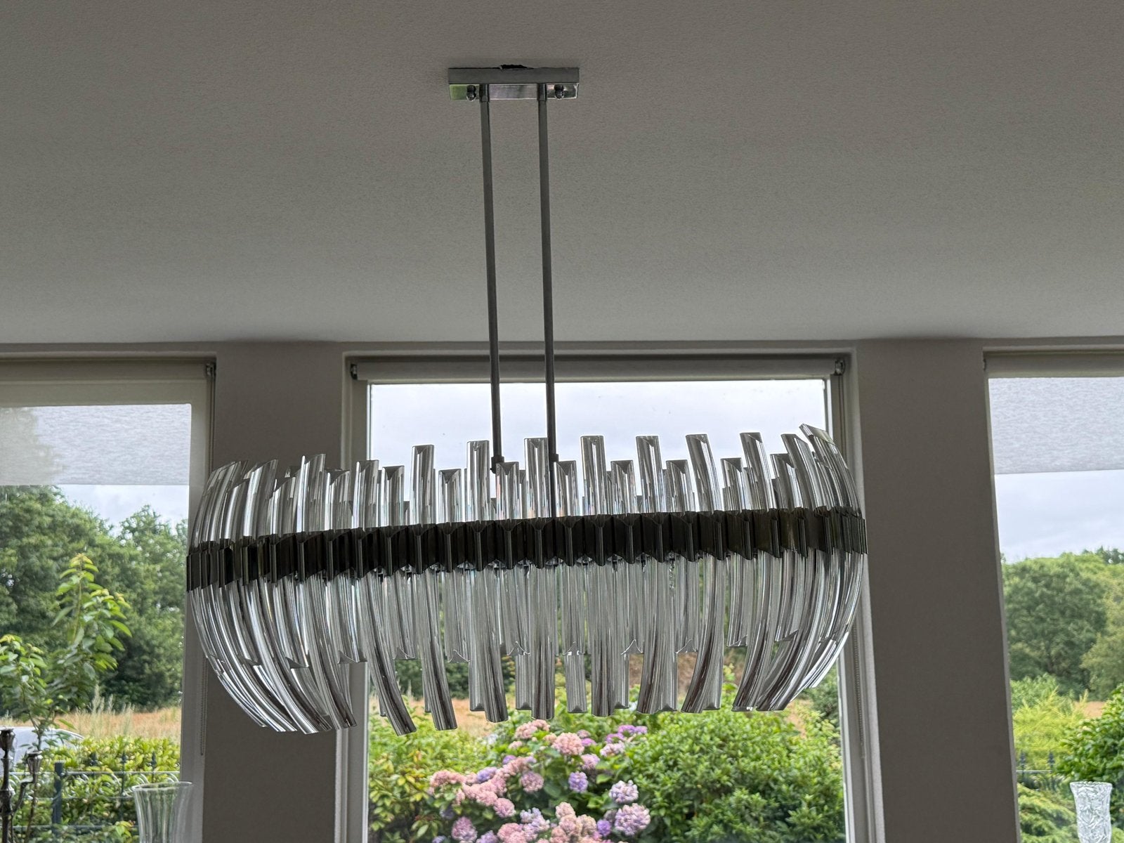 Moderne hanglamp met glazen staven - Chique design, Ophalen, Zo goed als nieuw, Glas, Overige fittingen