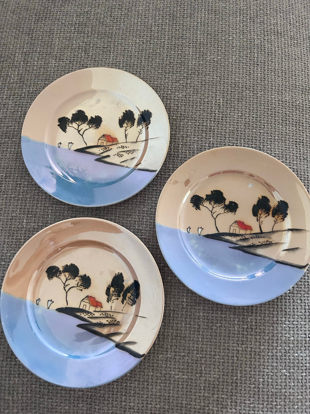 3 Vintage Japanse borden met Landschap japan, Antiek en Kunst, Antiek | Servies los, Ophalen of Verzenden
