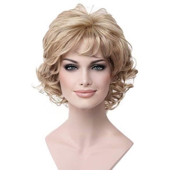 Moderne pruik kort krullend haar blondmix kleur H16-613, Sieraden, Tassen en Uiterlijk, Uiterlijk | Haarverzorging, Verzenden