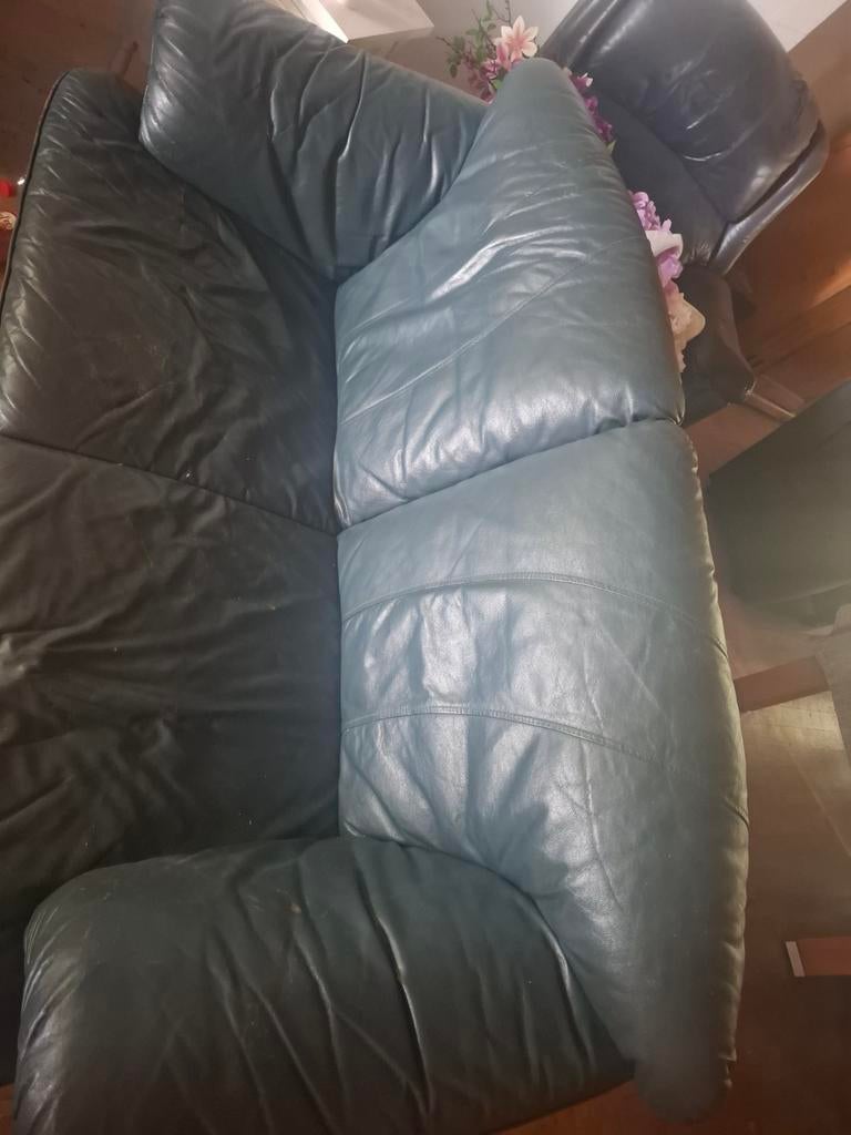 Klein 2-persoons leren bankje - 165x90x60 cm, Huis en Inrichting, Gebruikt, 150 tot 200 cm, Tweepersoons, Ophalen of Verzenden