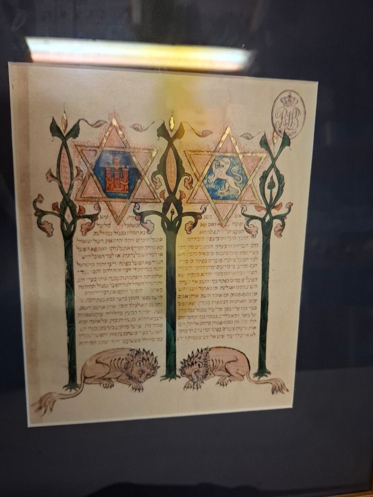 Ingelijste Joodse kunstprint met Davidssterren, Antiek en Kunst, Ophalen