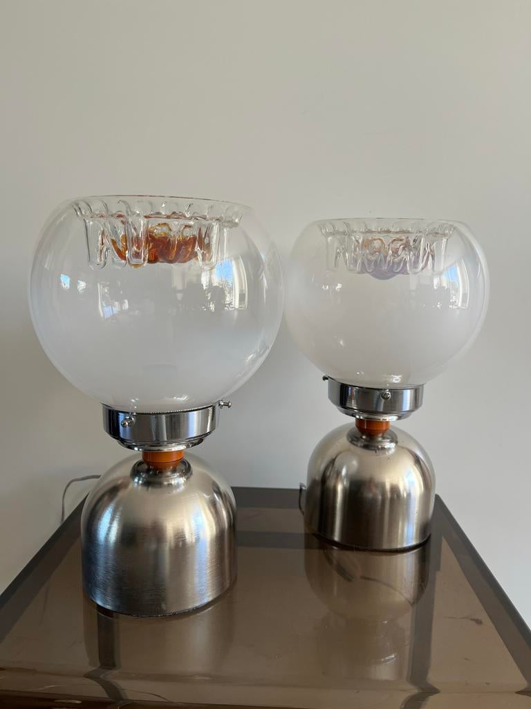 Vintage mazzega Murano glazen tafellampen, set van 2, Ophalen