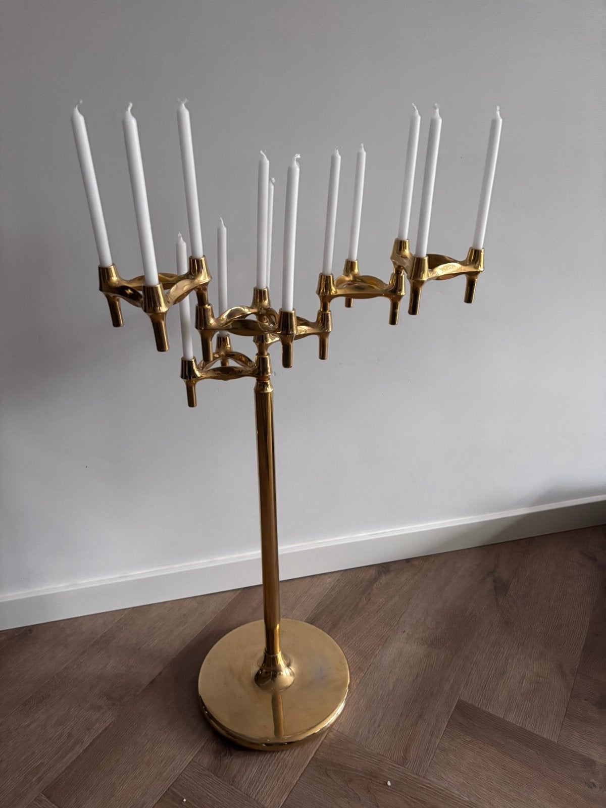 Exclusieve Stoff Nagel Gouden Vloerkandelaar (Jaren 60), Ophalen of Verzenden, Gebruikt, Kandelaar, 90 cm