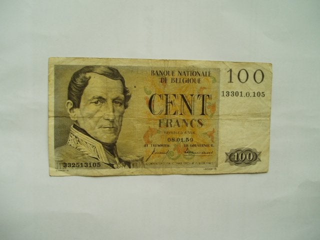 1615. België, 100 francs (1952-1959) Leopold I., Postzegels en Munten, Verzenden, Los biljet