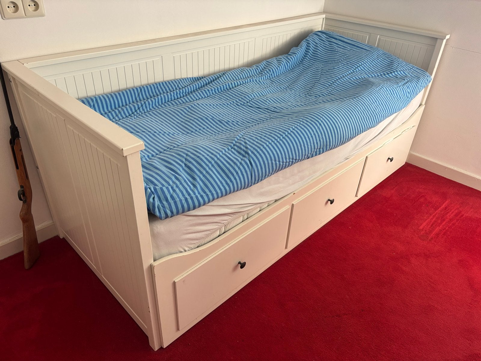 Uitschuifbaar bed / slaapbank met opberglades, Ophalen, Wit, Tweepersoons, 80 cm