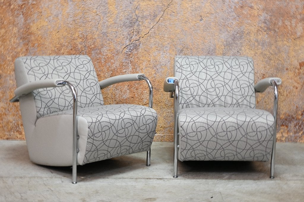 ZGANieuw 1 grijze stoffen Leolux Scylla design fauteuil, Leolux, Leolux, 75 tot 100 cm, Ophalen of Verzenden