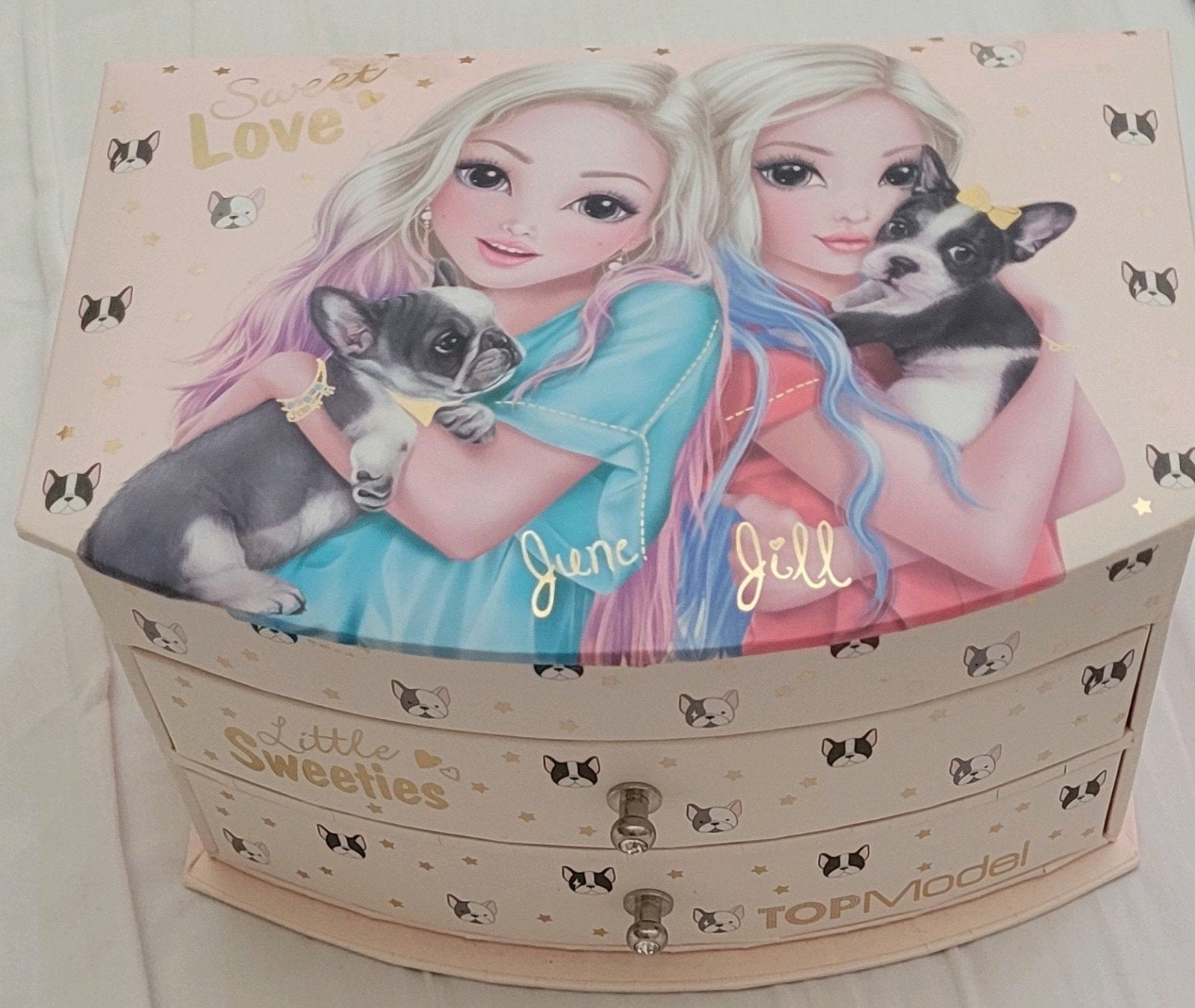 Topmodel sieradendoos met spiegel en lades, Sieraden, Tassen en Uiterlijk, Beautycases, Ophalen of Verzenden, Gebruikt, Roze, Met spiegeltje(s)