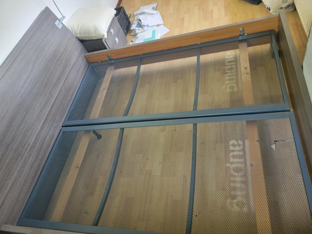 Ikea bed met Auping spiraalbodem, Ophalen, Gebruikt, Bruin, Tweepersoons