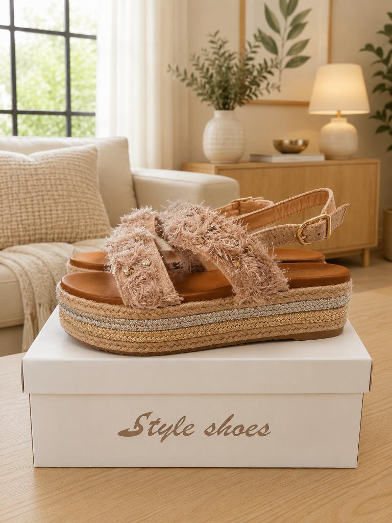 Beige Boheemse Wedge Sandalen – Espadrille Stijl – Maat 37, Style Shoes, Beige, Nieuw, Sandalen of Muiltjes