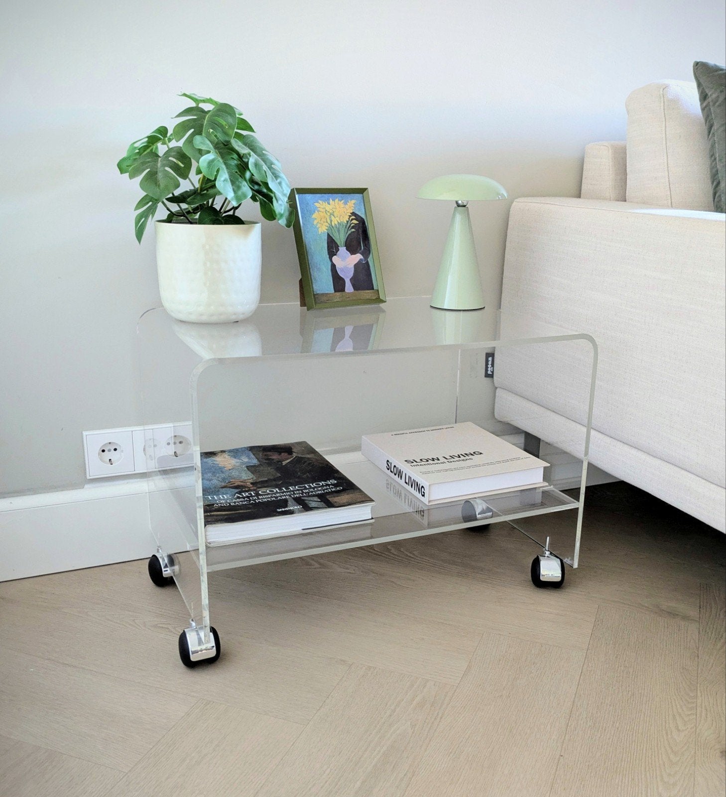 Vintage space age bijzettafel salontafel op wieltjes, Ophalen, Minder dan 50 cm, 50 tot 100 cm, .