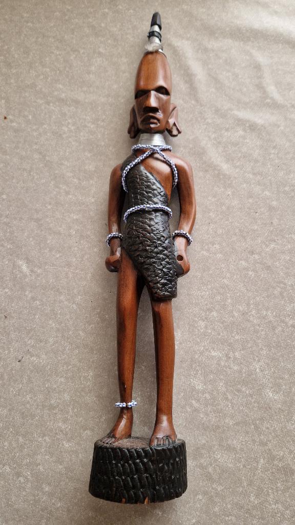 oud houten beeld afrikaanse strijder, Antiek en Kunst, Kunst | Beelden en Houtsnijwerken, Ophalen of Verzenden, 20 - 50 cm, Scène