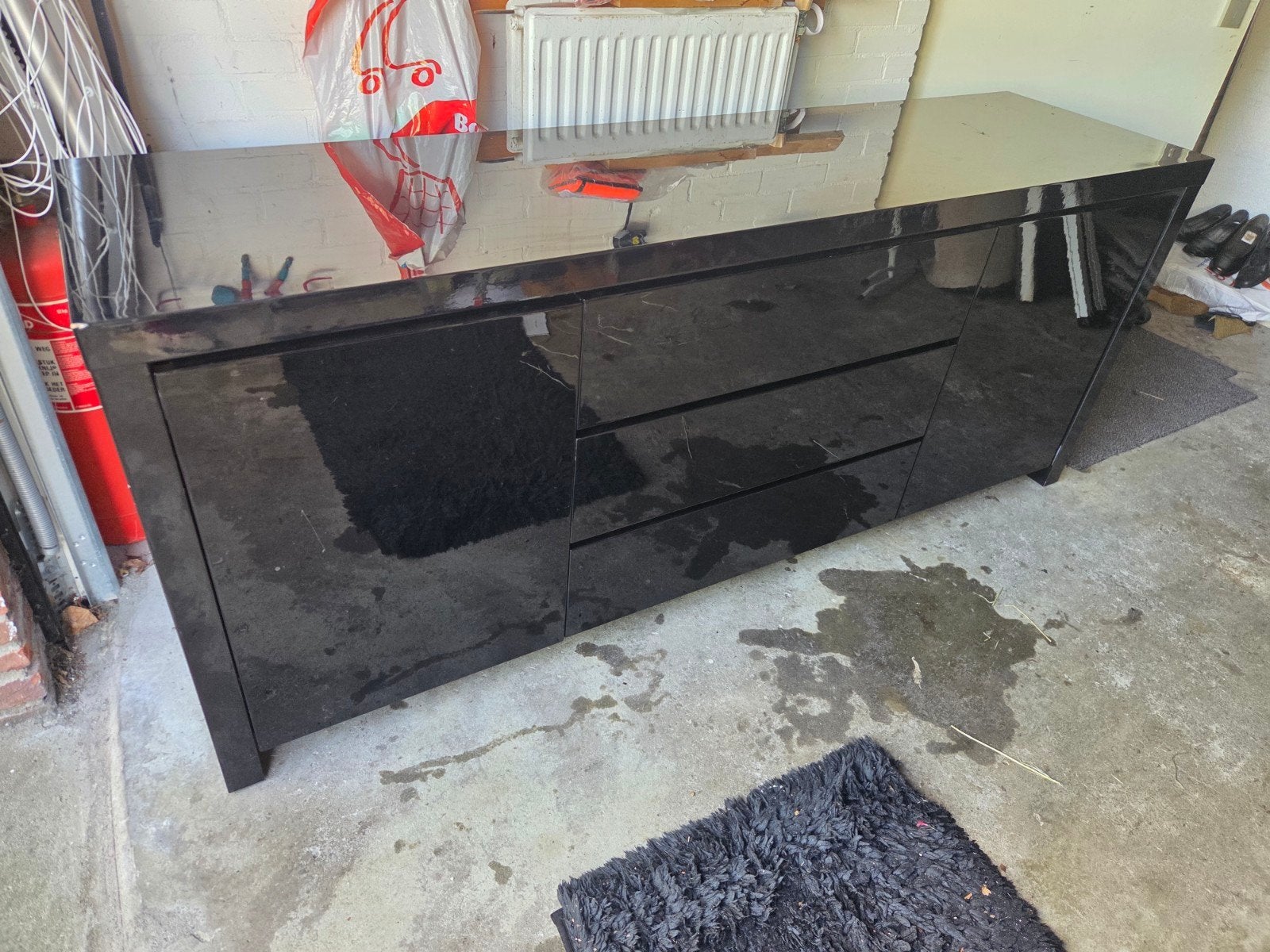 Zwart hoogglans dressoir met lades en deuren, Ophalen, Overige materialen, Gebruikt, 150 tot 200 cm