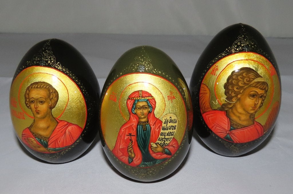 Russisch lakei, Palekh, 3x, Natuurlijk materiaal, Verzenden, Overige typen, Geschilderd