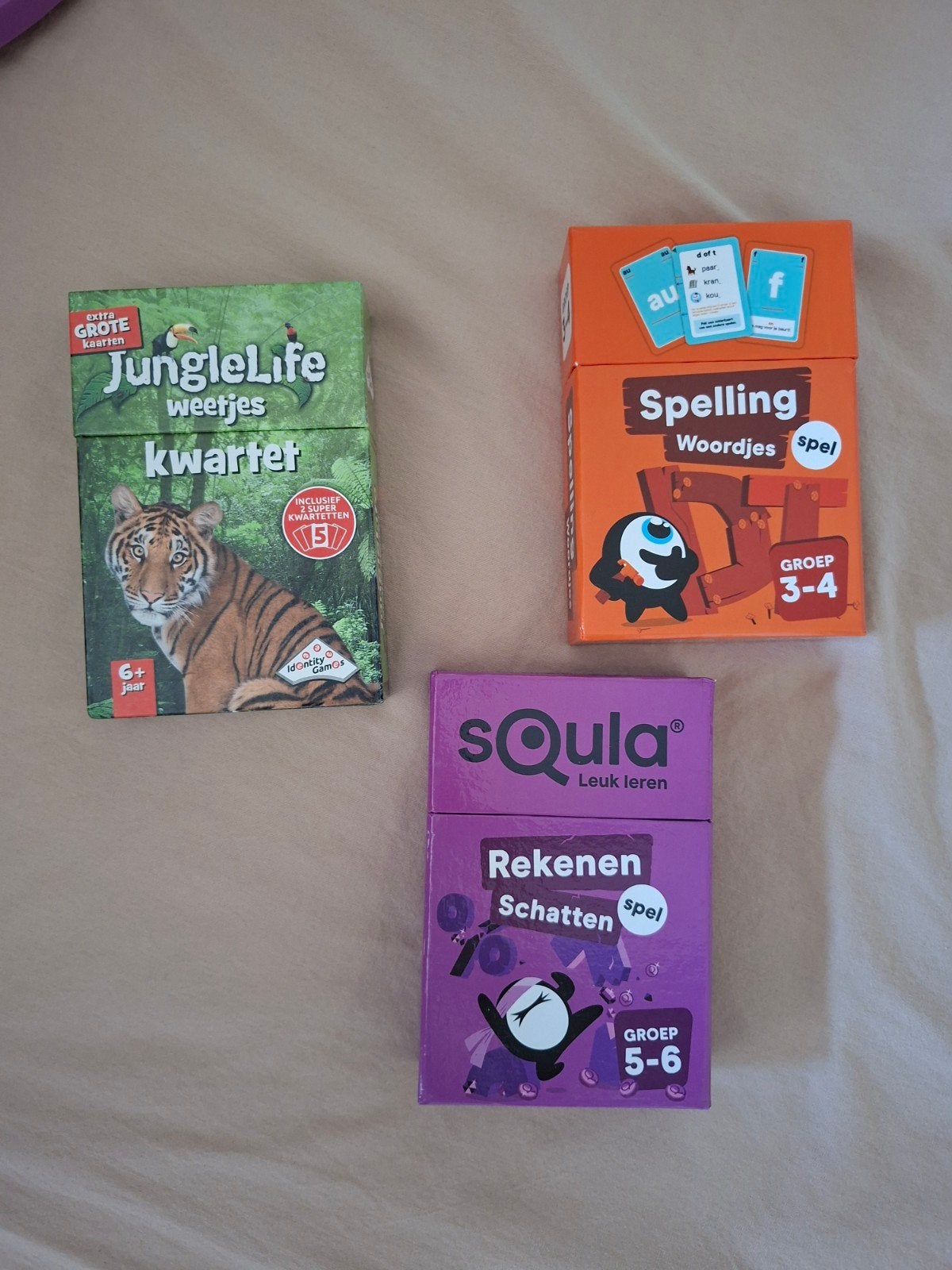 3 spelletjes: Jungle kwartet, Squla rekenen en spelling, Ophalen of Verzenden, Rekenen