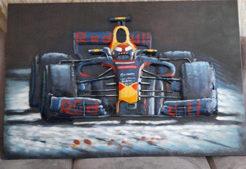 Formule 1 Red Bull Racing Schilderij - Max Verstappen, Voertuigen, Acrylverf, Op houten frame, Ophalen of Verzenden