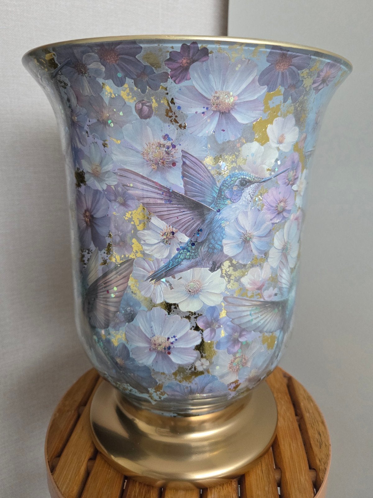 Mooie grote vaas met hortensias kunstbloemen, Huis en Inrichting, Woonaccessoires | Vazen, Ophalen, Overige kleuren, Nieuw, Glas