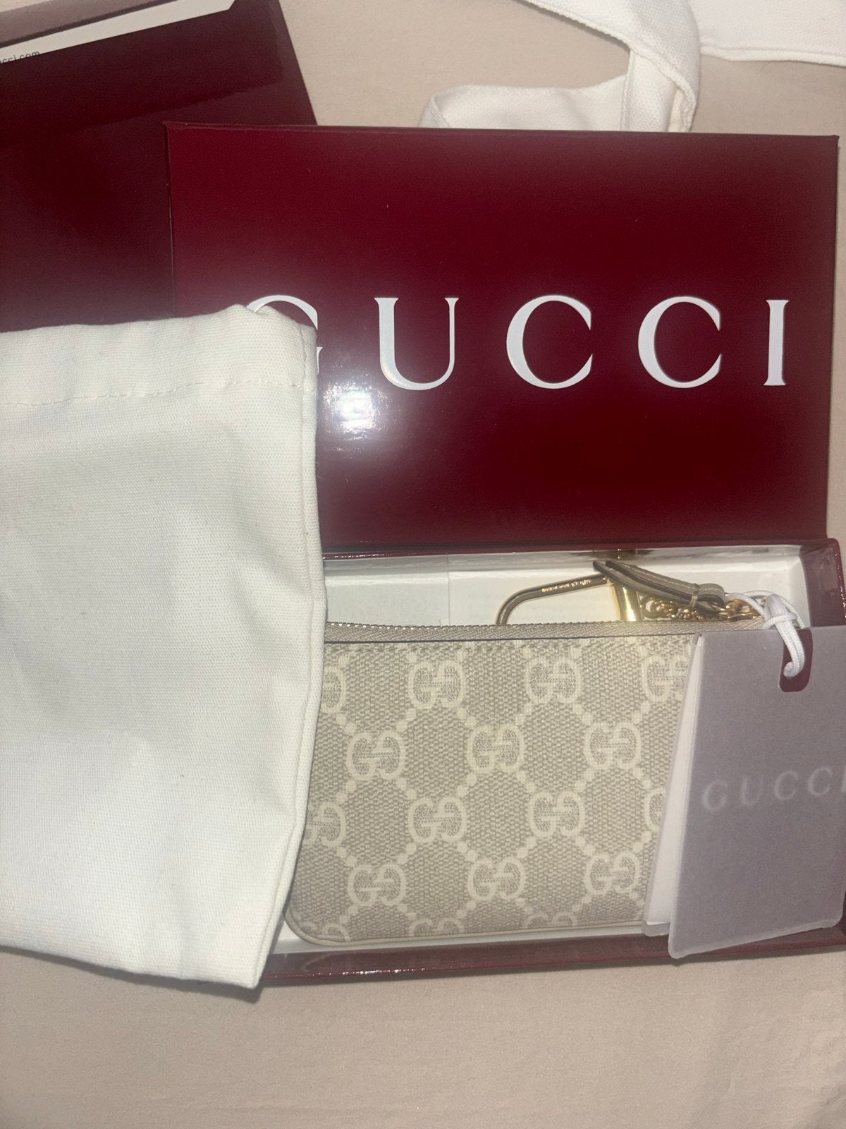 Gucci Ophidia GG Supreme sleuteletui / portemonnee, Ophalen of Verzenden, Nieuw, Beige, Overige typen